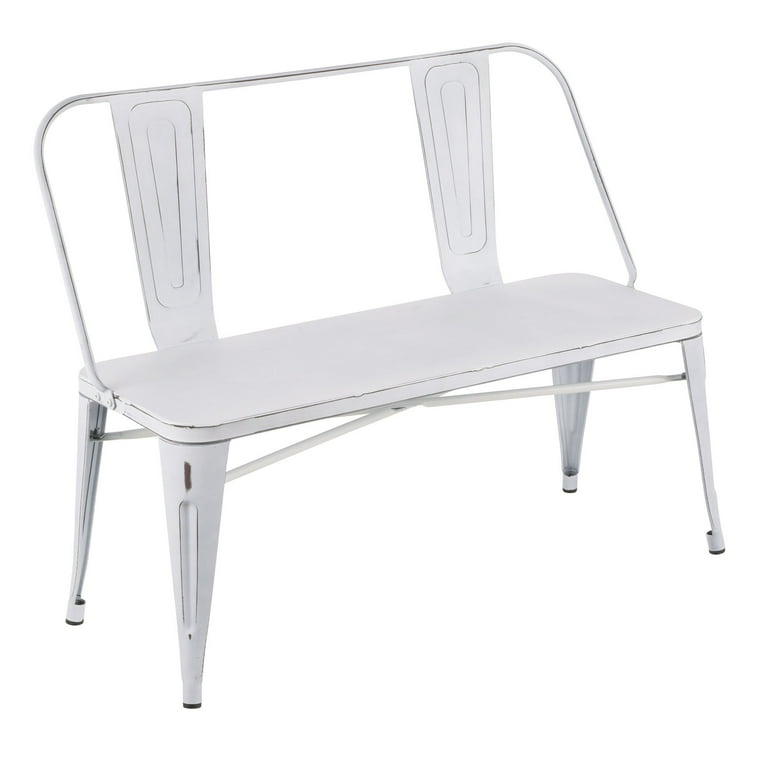 Oregon Industrial Metal Dining Entryway Bench with Distressed Vintage White Finish by LumiSource
