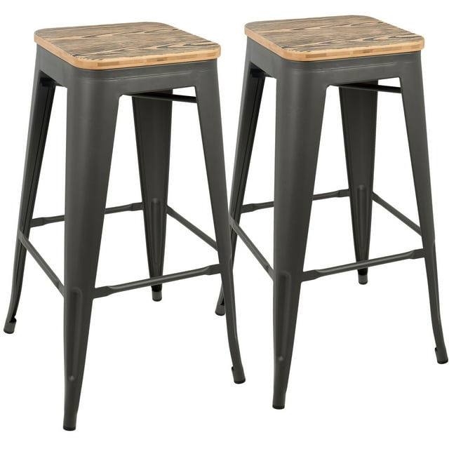 Oregon Industrial Stackable Barstool in Grey and Brown by LumiSource - Set of 2