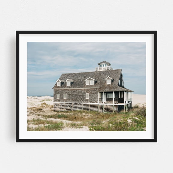 Oregon Inlet Lifesaving Station 01 - North Carolina Photography Beach House Coastal Architecture Rustic Ocean Nature Scenic Black Framed Wall Art Print 8 x 10 inches