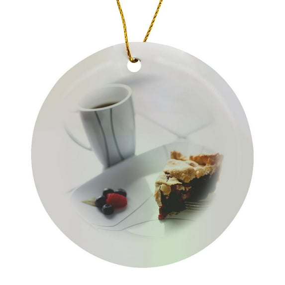 3drose, Oregon, Keizer, a Piece of Raspberry Blueberry Pie and a Cup of Coffee, Circle Porcelain Ornament