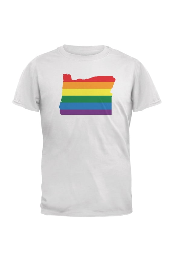 Oregon LGBT Gay Pride Rainbow White Adult T-Shirt - Large