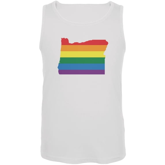 Oregon LGBT Gay Pride Rainbow White Adult Tank Top - Small