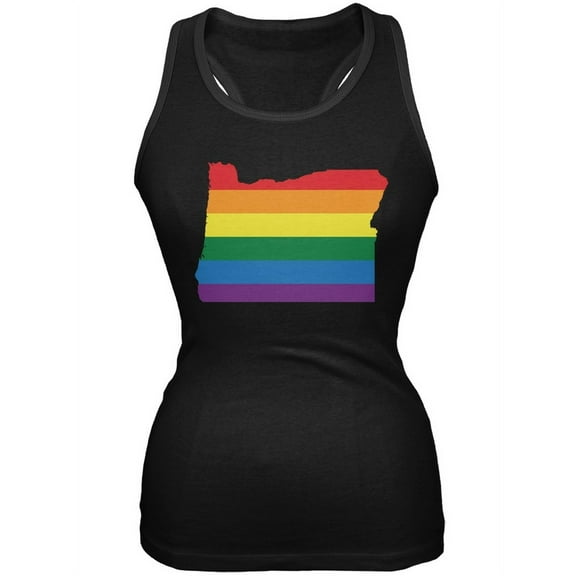 Oregon LGBT Lesbian Pride Rainbow Black Juniors Soft Tank Top - X-Large