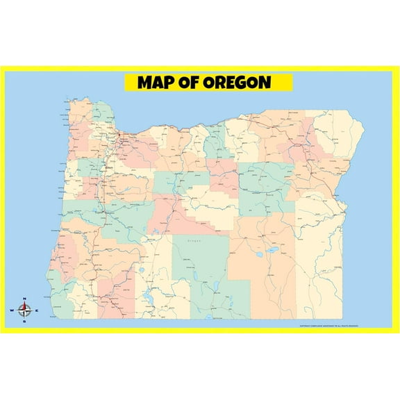 Oregon Map Poster - Laminated Wall Map - Style D - 18x24 - Ideal for Classrooms and Homes – Features Bright Colors and Vivid Imagery