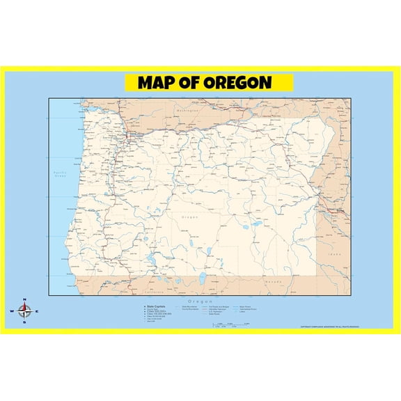 Oregon Map Poster - Laminated Wall Map - Style E - 18x24 - Ideal for Classrooms and Homes – Features Bright Colors and Vivid Imagery