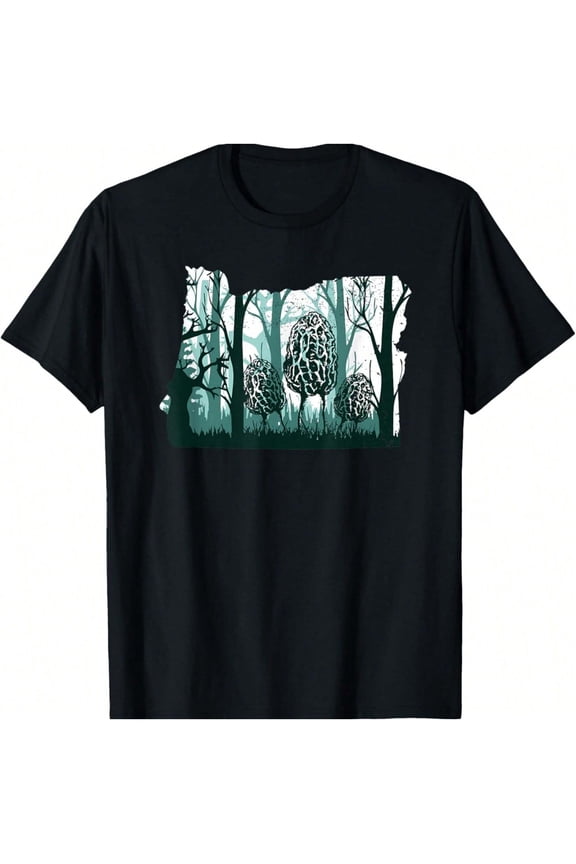 Oregon Morel Mushroom Foraging Forest Nature State Silhouette Graphic T-Shirt for Men and Women