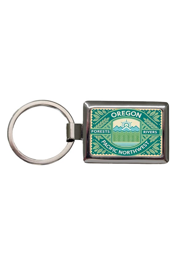 Oregon OR Pacific Northwest State Travel Vacation Stamp Metal Rectangle Keychain