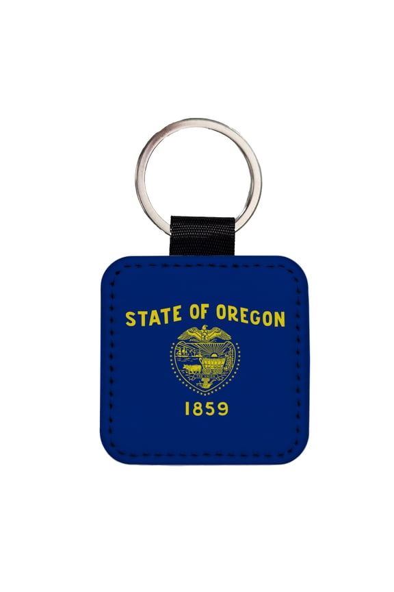 Oregon OR State Flag Faux Leather Square Keychain