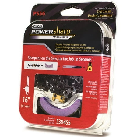 Oregon PS56 Replacement Chain with Sharpening Stone, 16 in L Bar, 0.05 Gauge, 3/8 in TPI/Pitch, 56-Link