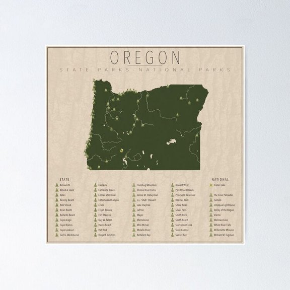 Oregon Parks Poster Home Decor Office Wall Art Living Room Decor, Paper Poster Only