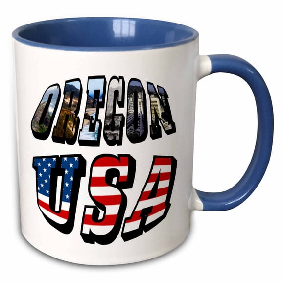 3drose, Oregon Picture State and Usa Flag Text, 11oz Two-tone Blue Mug