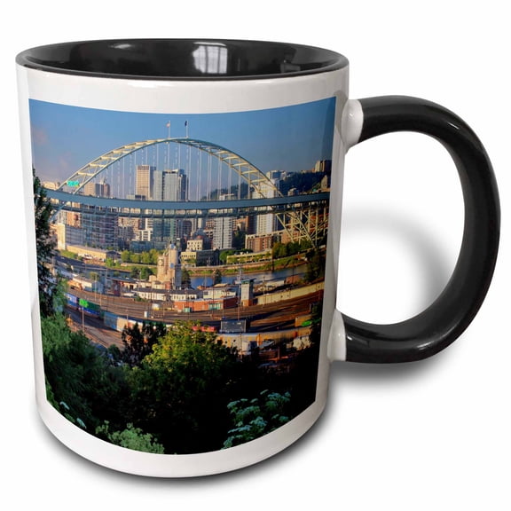 3drose, Oregon, Portland. Fremont Bridge Over Willamette River., 11oz Two-tone Black Mug