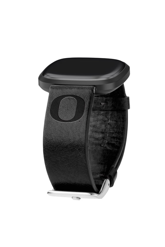 Oregon Premium Leather Unisex Watch Band for FitBit Versa 3 and Sense (Short Black) by Affinity Bands