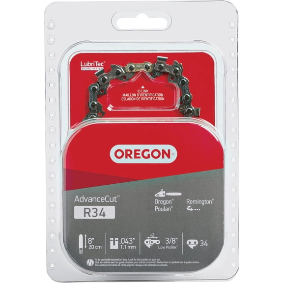 Oregon R34 AdvanceCut Replacement Chainsaw and Pole Saw Chain, for 8" Guide Bars, 34 Drive Links, Pitch: 3/8" Low Profile, .043" Gauge
