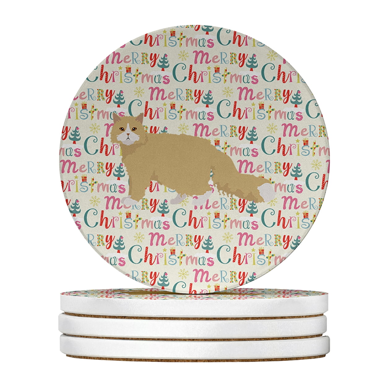 Oregon Rex Cat Christmas Large Sandstone Coasters Pack of 4 4 in x 4 in