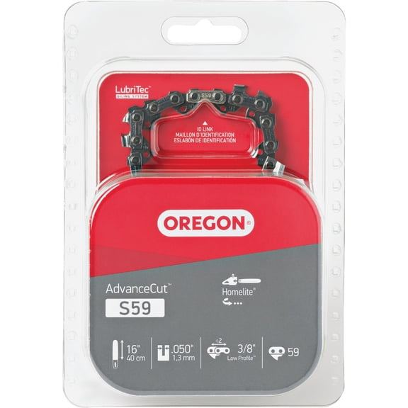 Oregon S59 AdvanceCut Replacement Chainsaw Chain for 16-Inch Guide Bars, 59 Drive Links, Pitch: 3/8", .050" Gauge, Fits Various Homelite Models