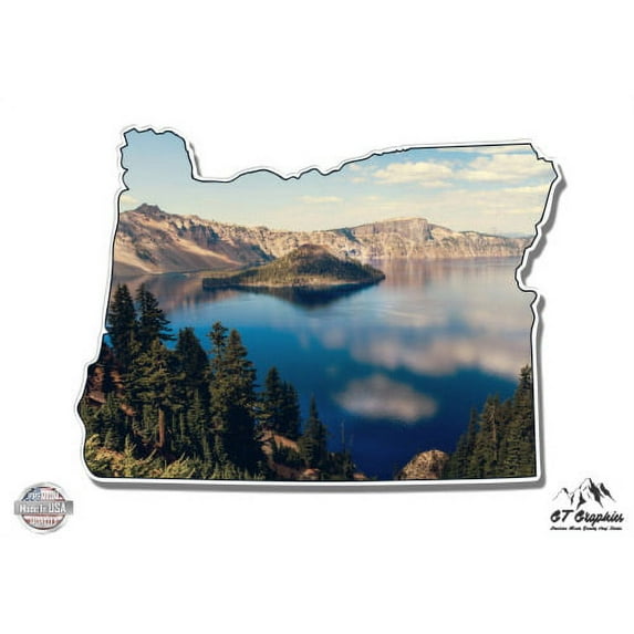Oregon Shape Crater Lake Beautiful View - 12" Vinyl Sticker Waterproof Decal