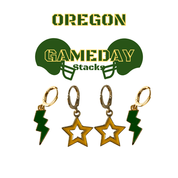Oregon Spirit Earring Stacks For Ducks Game Day green | golden yellow