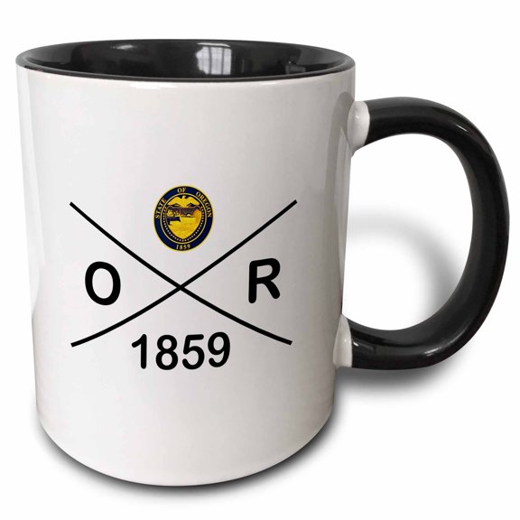 3drose, Oregon State Abbreviation, Statehood, Flag Art on White Background., 11oz Two-tone Black Mug