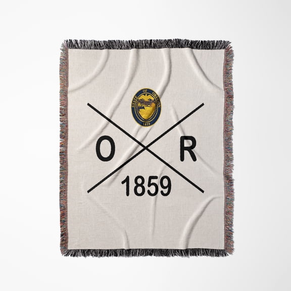 Oregon State Abbreviation, Statehood, Flag Art On White Background., Woven Blanket