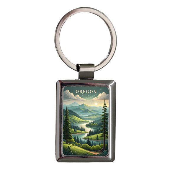 Oregon State Beautiful Nature Scene Metal Rectangle Keychain