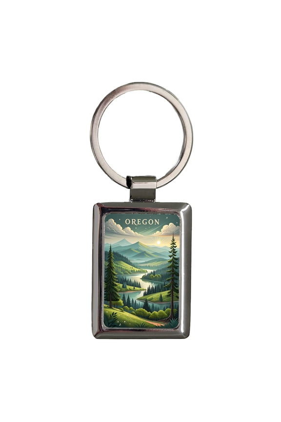 Oregon State Beautiful Nature Scene Metal Rectangle Keychain