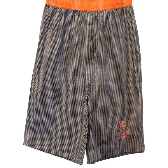 Oregon State Beavers Adult Men Checked Boxer Long Shorts Jams Black White Orange (Size Medium)