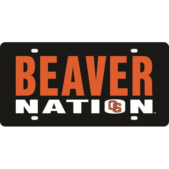 Oregon State University Beavers Premium Laser Cut Tag License Plate, Nation Design, Mirrored Acrylic Inlaid, 12x6 Inch