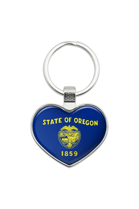 Oregon State Flag Keychain Heart Love Metal Key Chain Ring