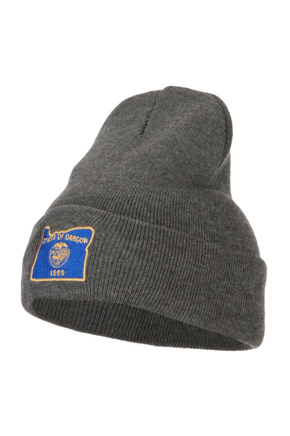 Oregon State Flag Map Embroidered Long Beanie - Dk Grey OSFM