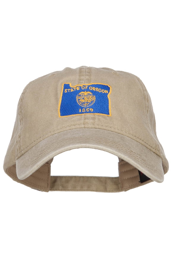 Oregon State Flag Map Embroidered Washed Cap - Khaki OSFM