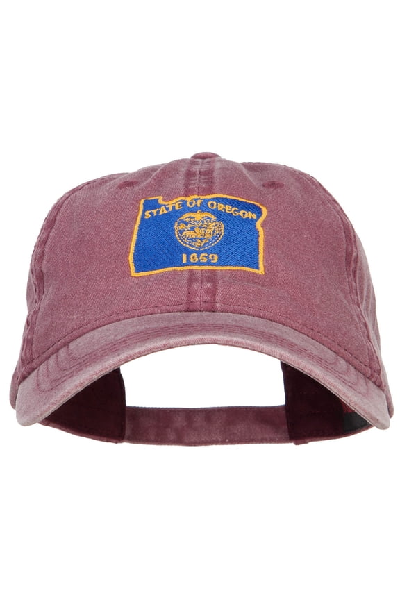 Oregon State Flag Map Embroidered Washed Cap - Maroon OSFM