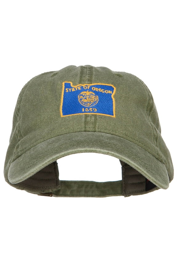 Oregon State Flag Map Embroidered Washed Cap - Olive OSFM