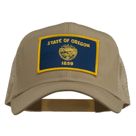Oregon State Flag Patched Mesh Cap - Khaki OSFM
