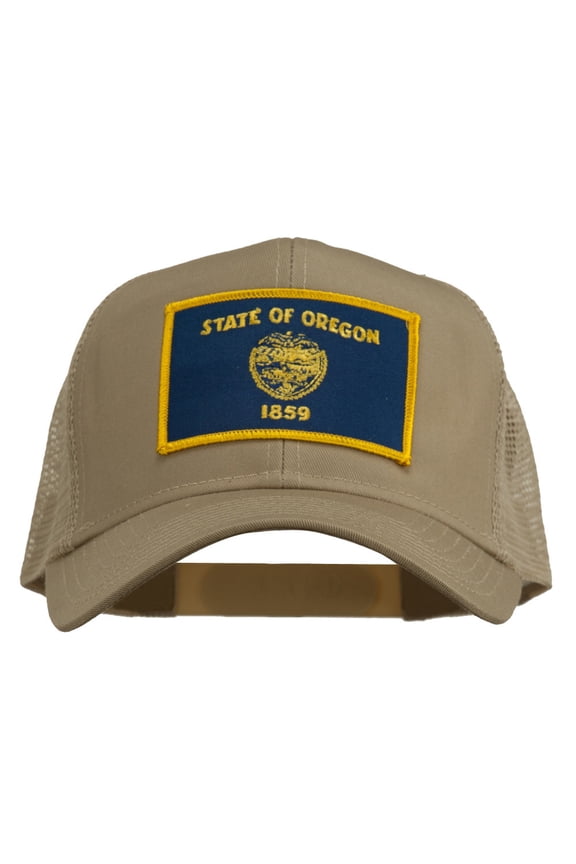Oregon State Flag Patched Mesh Cap - Khaki OSFM