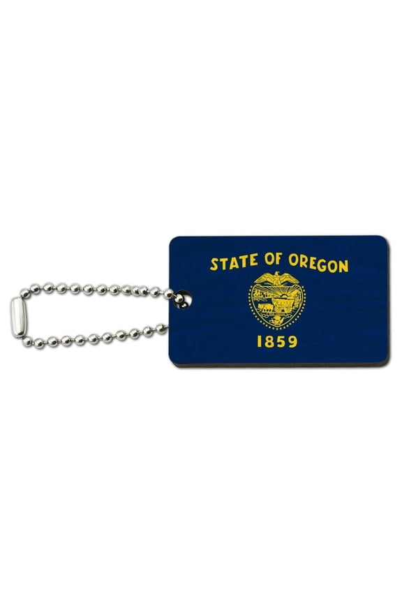 Oregon State Flag Wood Wooden Rectangle Keychain Key Ring