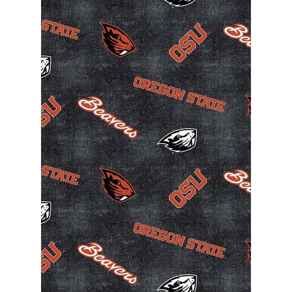 Oregon State Flannel Fabric with Distressed Ground and logo and mascot print-100% cotton-Sold by the Yard