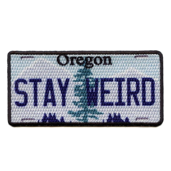 Oregon State License Plate Patch Stay Weird Trees Sublimated Iron On