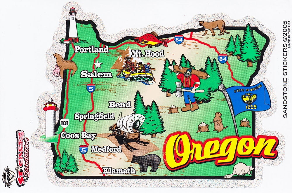 Oregon State Map Sticker Oregon State Map Die Cut Sticker - Walmart.com