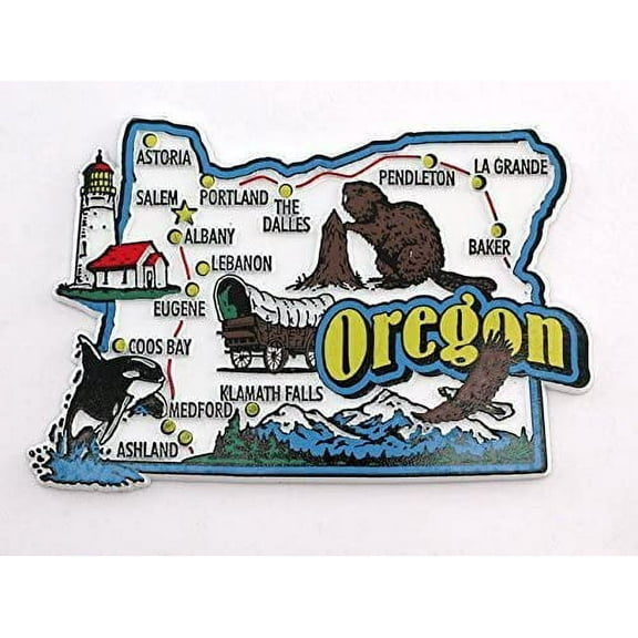 Oregon State Map and Landmarks Collage Fridge Collectible Souvenir Magnet