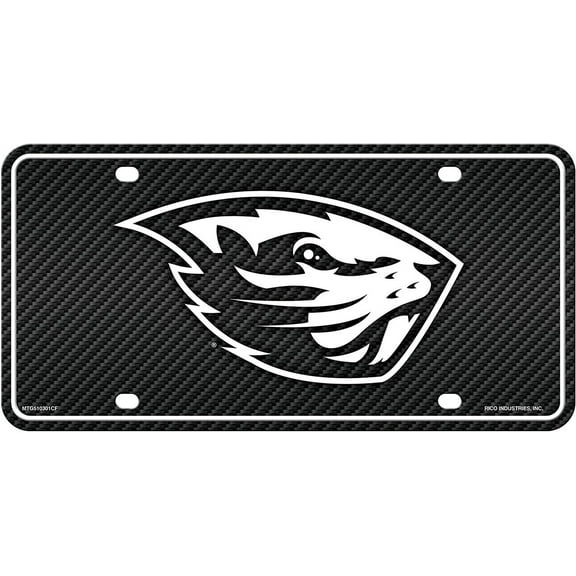 Oregon State NCAA Beavers 12x6 Carbon Fiber Design Metal License Plate Auto Tag