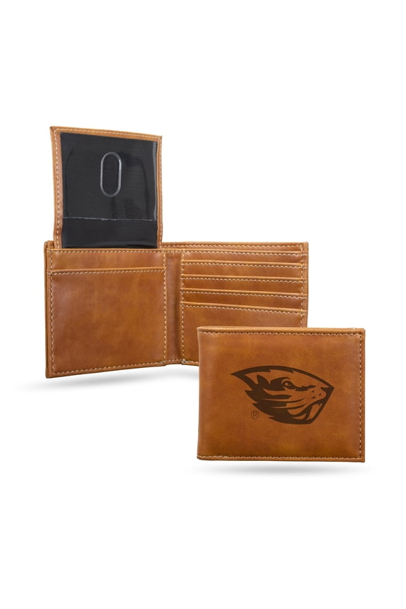 Oregon State NCAA Beavers Laser Engraved Brown Billfold Wallet