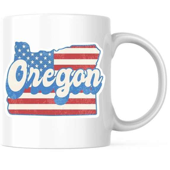 Oregon State Outline Coffee Mug - OR State Shape with USA Flag - 11 Ounce Coffee Mug - White Interior & Handle - Choose Your State - Design Printed On Both Sides - Glossy Ceramic - BMCM01162