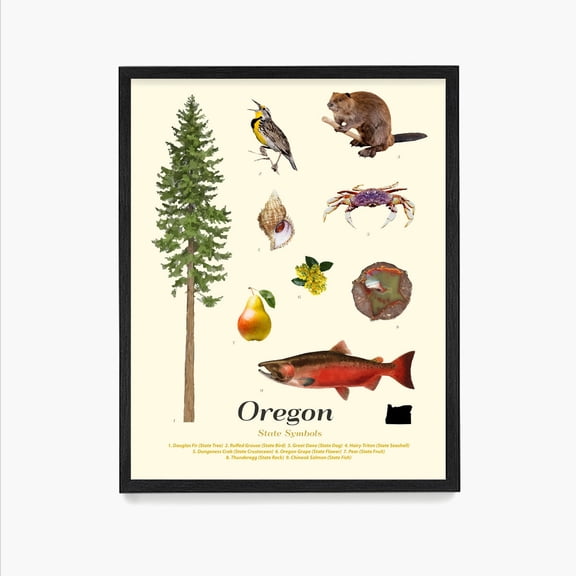 Oregon State Symbols Poster, Portland State Decor Wall Art Print