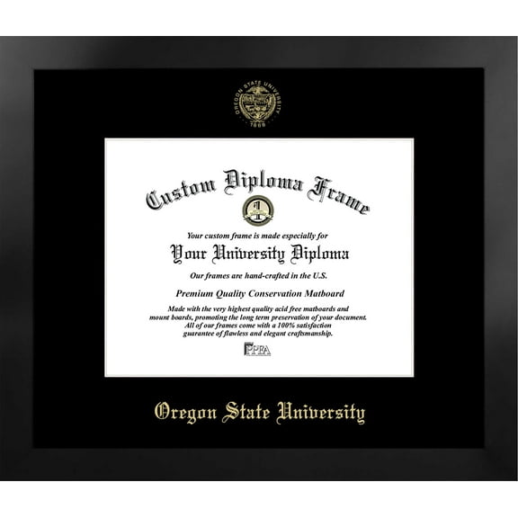 Oregon State University 11w x 8.5h Manhattan Black Single Mat Gold Embossed Diploma Frame with Bonus Campus Images Lithograph (value savings at $59)