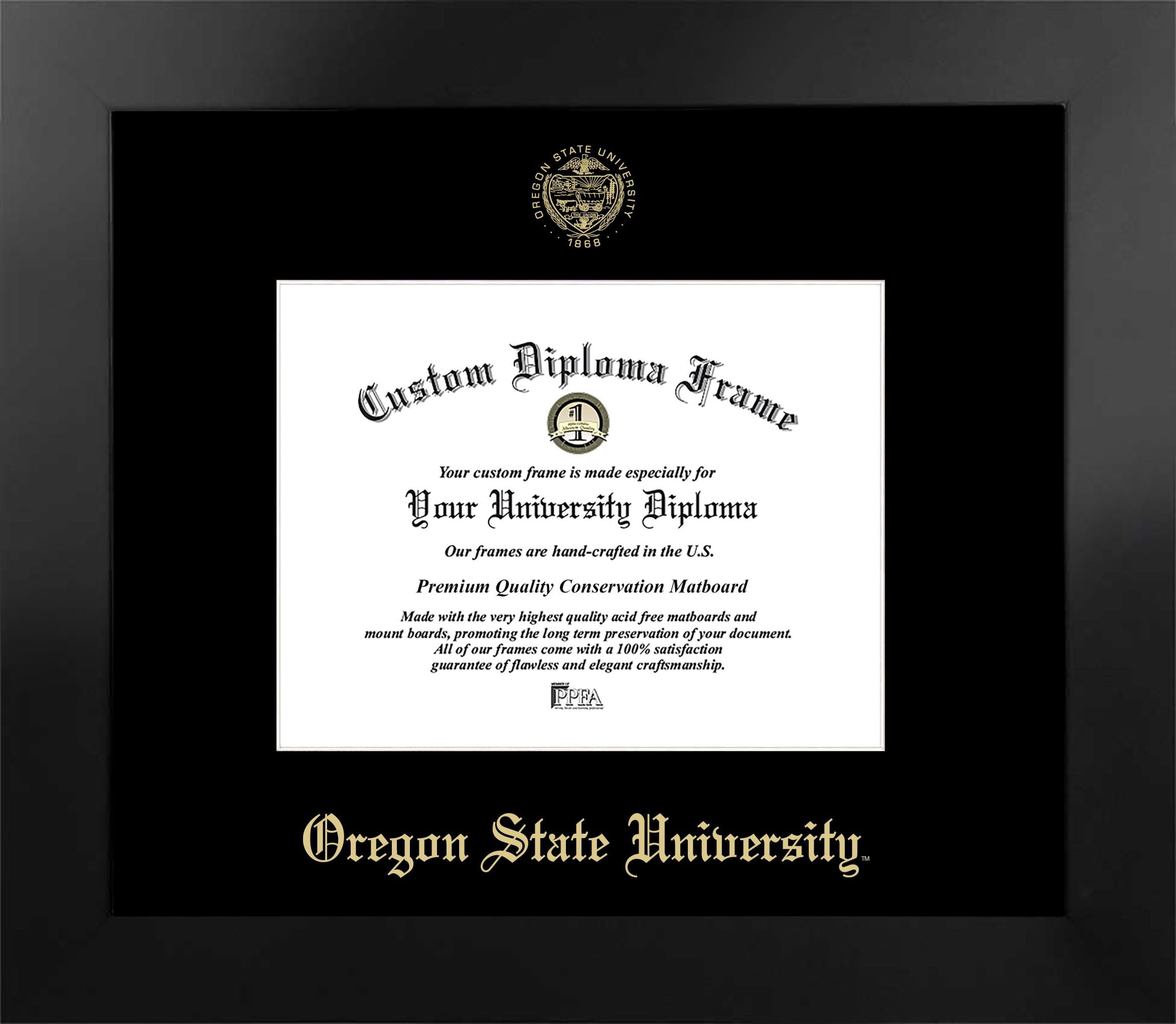 Oregon State University 9w x 7h Manhattan Black Single Mat Gold Embossed Diploma Frame with Bonus Campus Images Lithograph (value savings at $59)