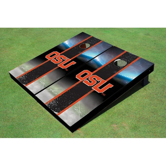 Oregon State University "OSU" Field Long Stripe Matching Black Themed Cornhole Boards