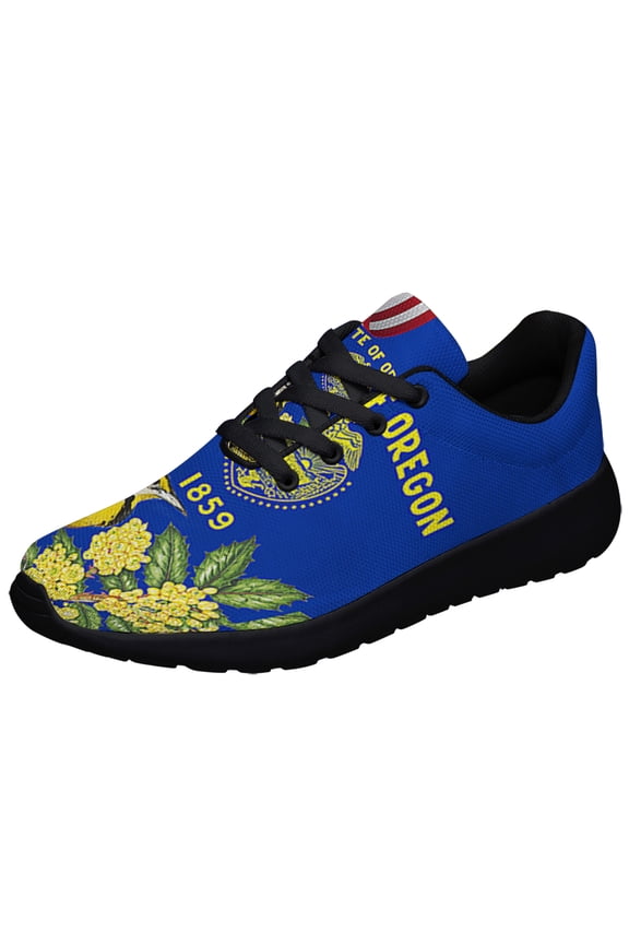 Oregon Stte Meadowlark Bird and Oregon Grape Flower Shoes Sneakers Black Size 11