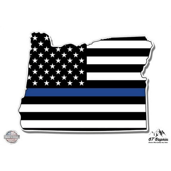 Oregon Support Police Thin Blue Line Flag - 8" Vinyl Sticker - For Car Laptop I-Pad - Waterproof Decal