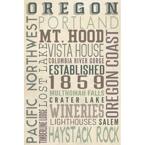 Oregon, Typography (9x12 Wall Art Print, Home Decor)